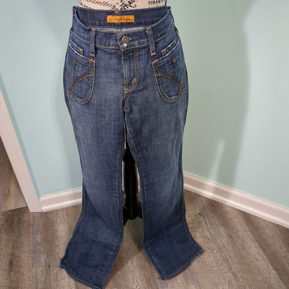 James Cured by Seun Jeans Women's Size 27, Flared Blue Dry Age Denim Whiskered